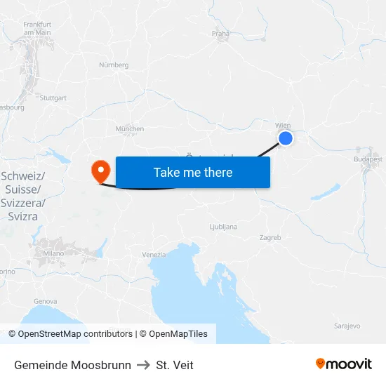 Gemeinde Moosbrunn to St. Veit map