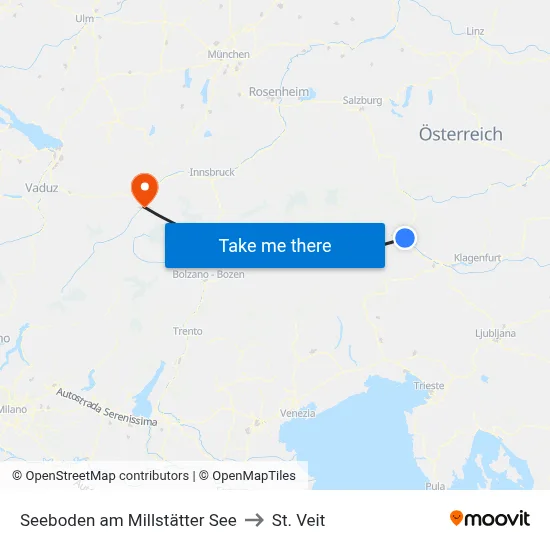 Seeboden am Millstätter See to St. Veit map
