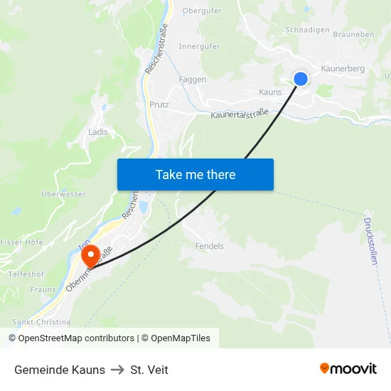 Gemeinde Kauns to St. Veit map