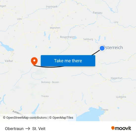 Obertraun to St. Veit map