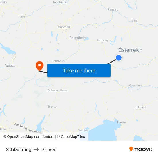 Schladming to St. Veit map