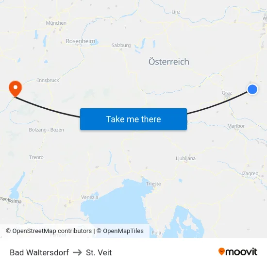 Bad Waltersdorf to St. Veit map