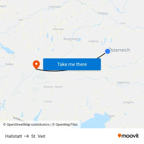 Hallstatt to St. Veit map