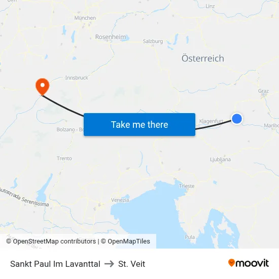 Sankt Paul Im Lavanttal to St. Veit map