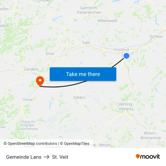 Gemeinde Lans to St. Veit map