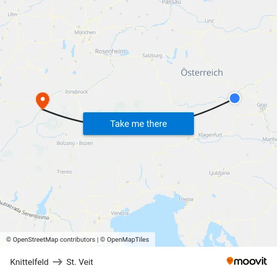 Knittelfeld to St. Veit map
