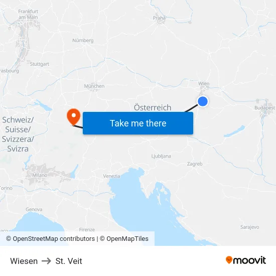 Wiesen to St. Veit map