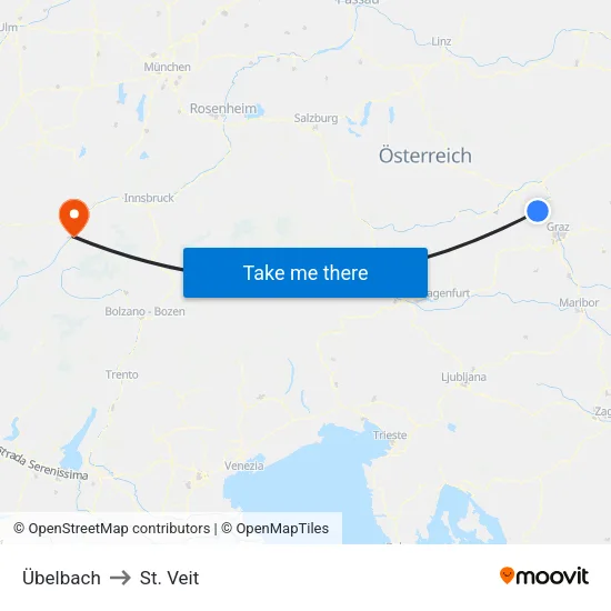 Übelbach to St. Veit map
