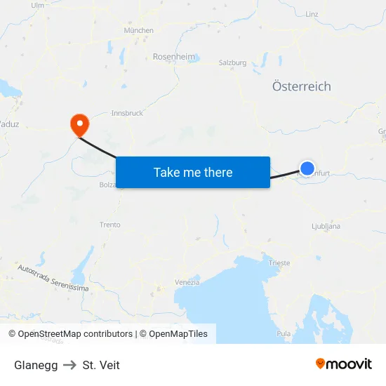 Glanegg to St. Veit map