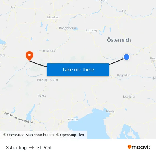 Scheifling to St. Veit map