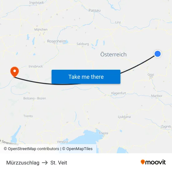 Mürzzuschlag to St. Veit map