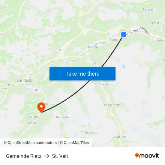 Gemeinde Rietz to St. Veit map