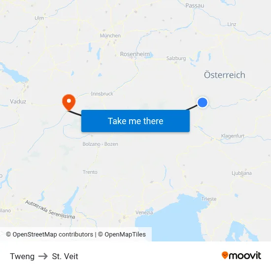 Tweng to St. Veit map