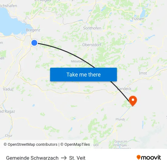 Gemeinde Schwarzach to St. Veit map