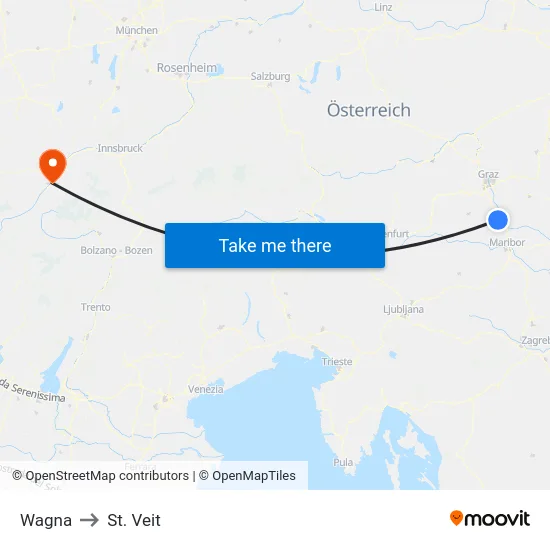 Wagna to St. Veit map