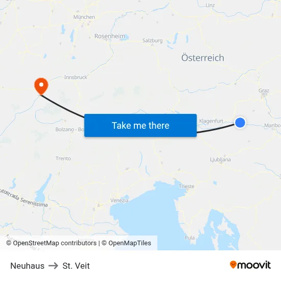 Neuhaus to St. Veit map