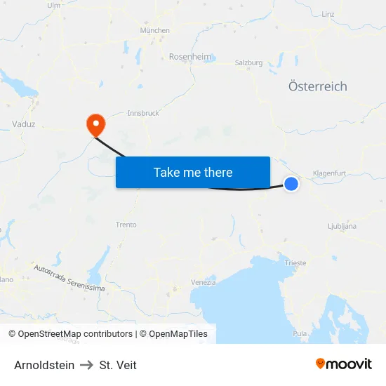 Arnoldstein to St. Veit map