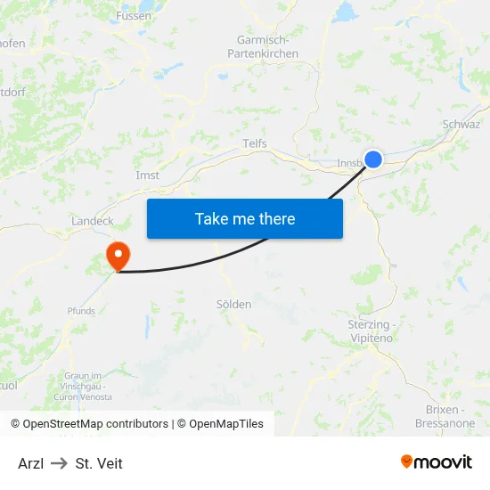 Arzl to St. Veit map
