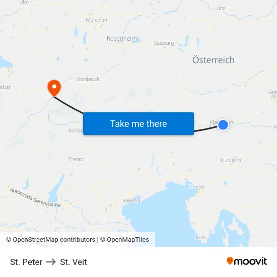 St. Peter to St. Veit map