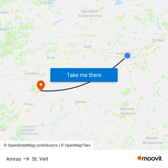 Amras to St. Veit map