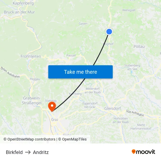 Birkfeld to Andritz map