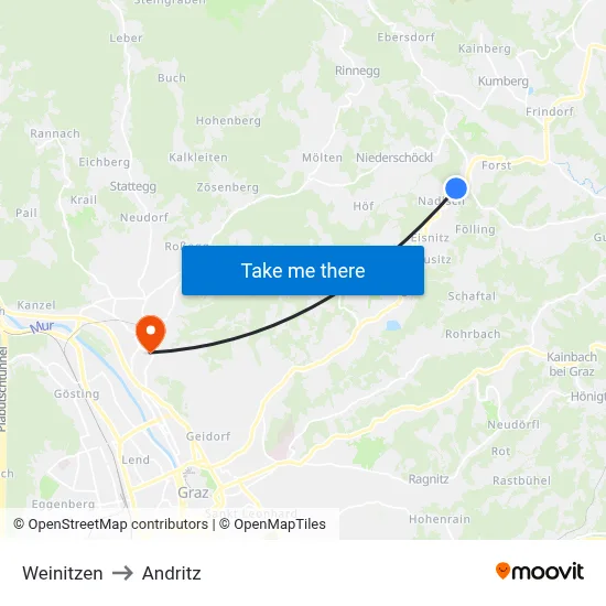 Weinitzen to Andritz map