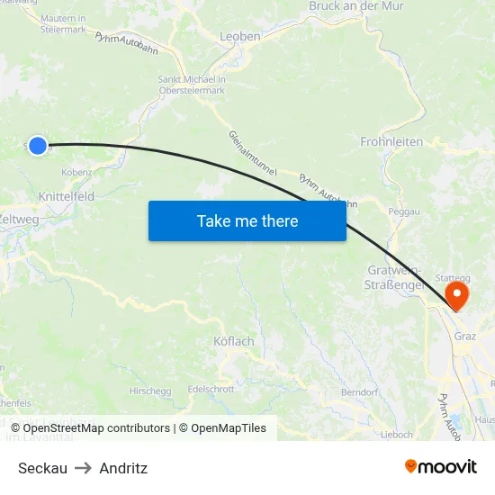 Seckau to Andritz map
