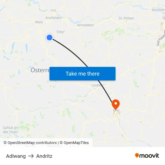 Adlwang to Andritz map