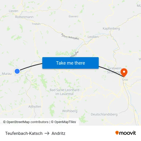 Teufenbach-Katsch to Andritz map