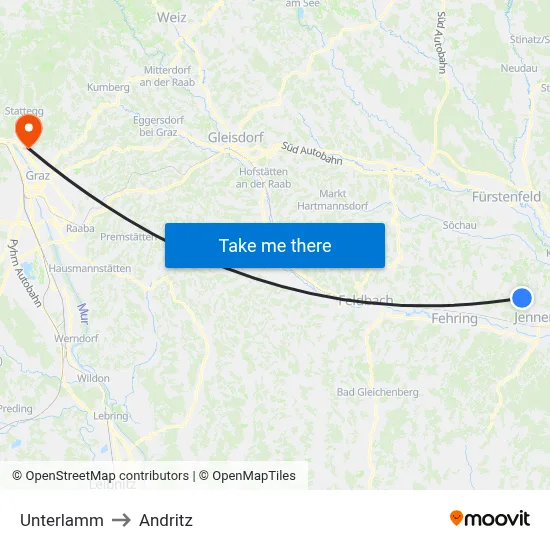 Unterlamm to Andritz map