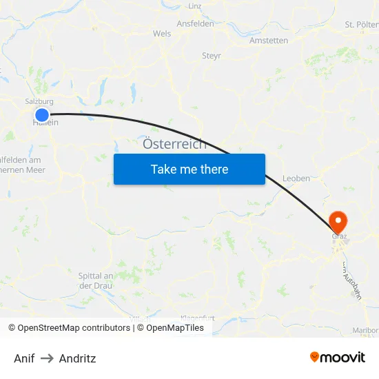 Anif to Andritz map