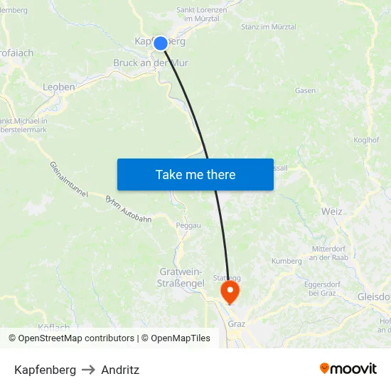 Kapfenberg to Andritz map