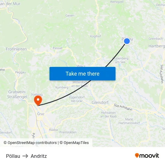 Pöllau to Andritz map