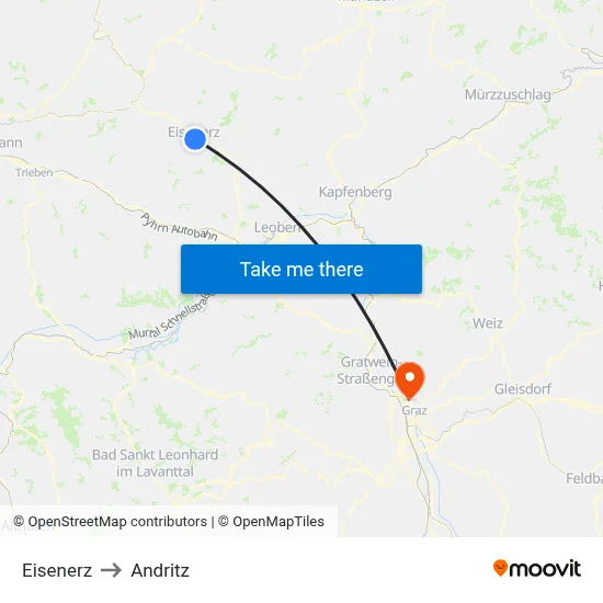 Eisenerz to Andritz map
