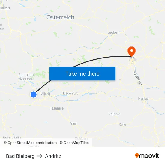 Bad Bleiberg to Andritz map