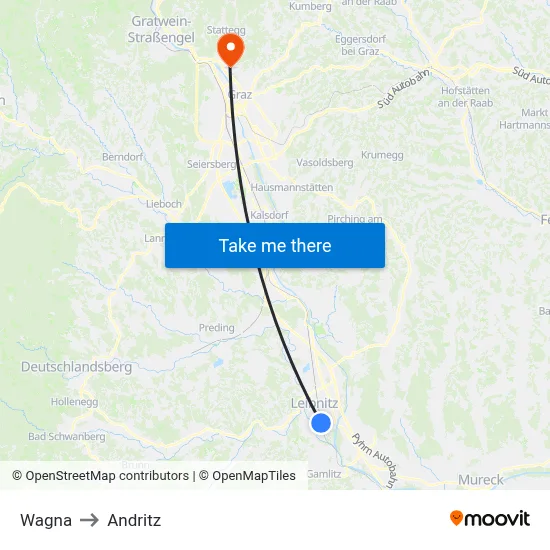 Wagna to Andritz map