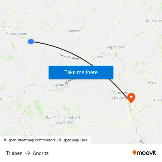 Trieben to Andritz map