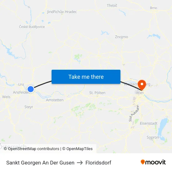 Sankt Georgen An Der Gusen to Floridsdorf map
