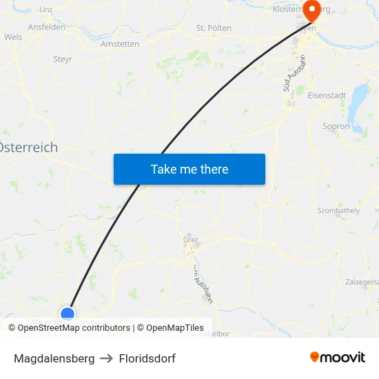 Magdalensberg to Floridsdorf map