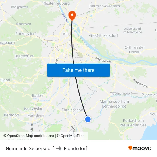 Gemeinde Seibersdorf to Floridsdorf map