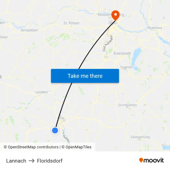 Lannach to Floridsdorf map