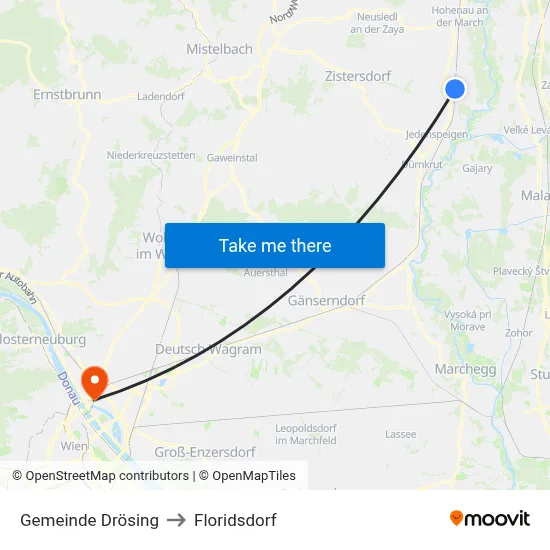 Gemeinde Drösing to Floridsdorf map