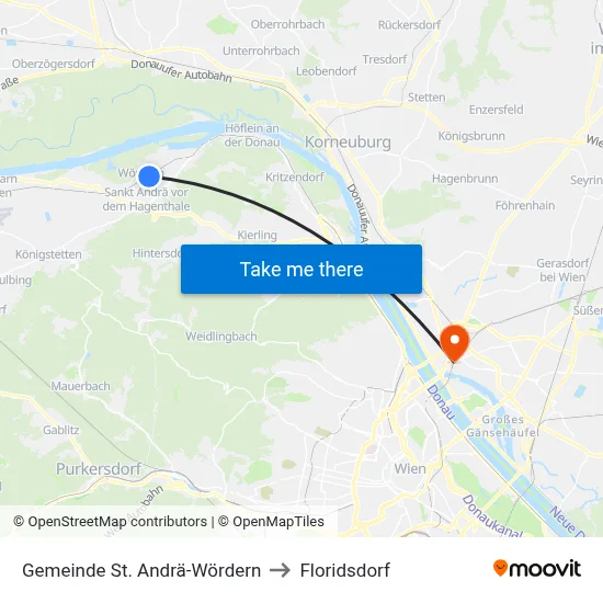 Gemeinde St. Andrä-Wördern to Floridsdorf map