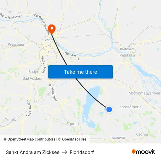 Sankt Andrä am Zicksee to Floridsdorf map