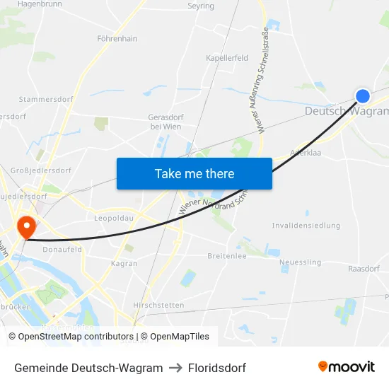 Gemeinde Deutsch-Wagram to Floridsdorf map