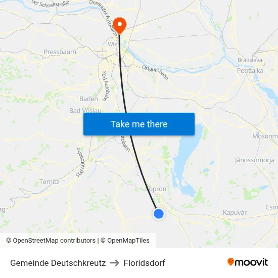 Gemeinde Deutschkreutz to Floridsdorf map