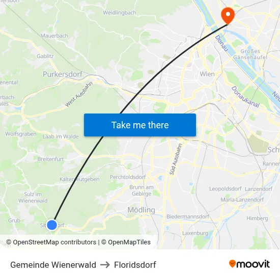Gemeinde Wienerwald to Floridsdorf map
