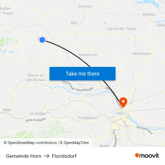 Gemeinde Horn to Floridsdorf map