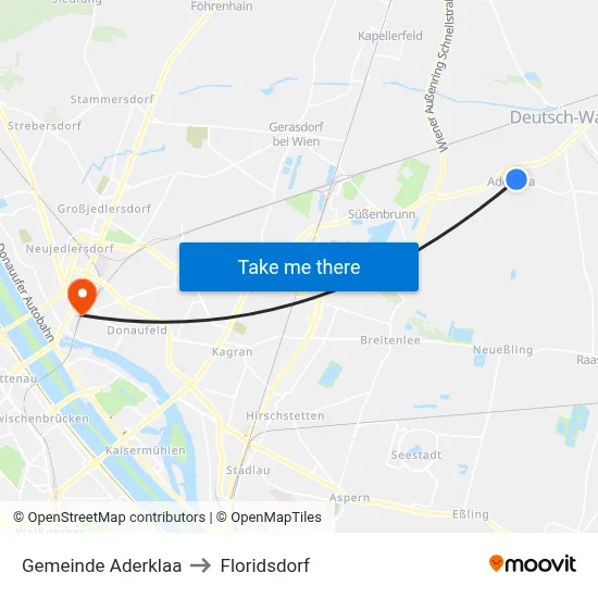 Gemeinde Aderklaa to Floridsdorf map