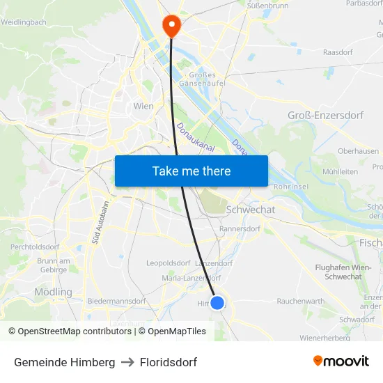Gemeinde Himberg to Floridsdorf map